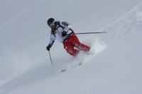  Peter enjoying his 50-years present on Korsa-glacier April 16th 2009. Photo: Carl Lundberg